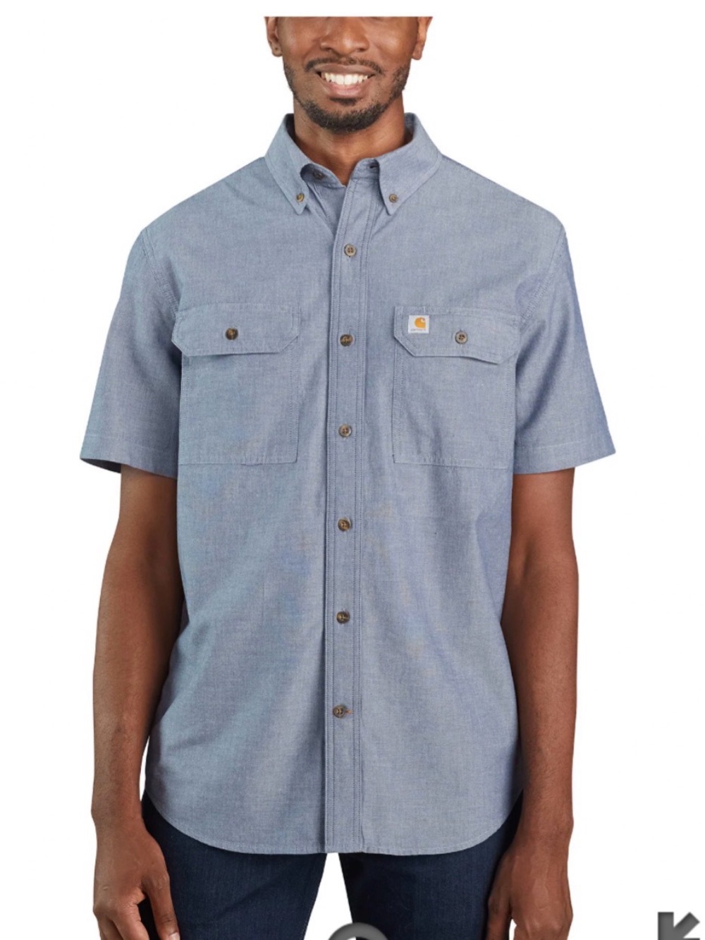 NWOT Carhartt Men’s Short-Sleeve Button-Down Shirt in Blue Denim Chambray L